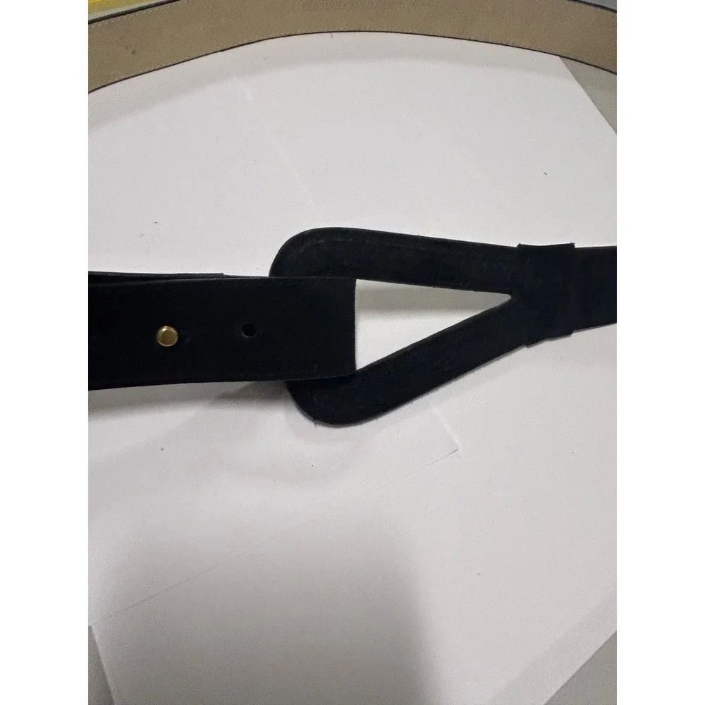 Coldwater Creek Black Suede Leather Belt Triangle Buckle Large Modernist Womens